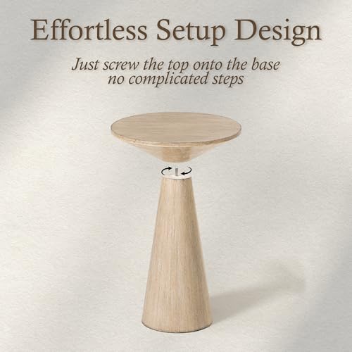 COZAYH Small Pedestal End Table Round Farmhouse Martini Table Wood Plant Stand Rustic Drink Table for Small Space Living Room, Distressed Grey - color: Natural Wood