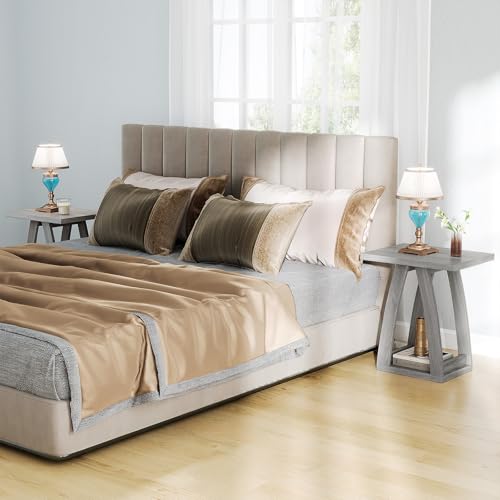 End Tables Living Room. Side Table Beside Sofa. Modern End Table for Living Room. Couch Side Table with Shelf. Grey Wood Side Tables