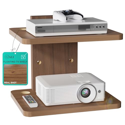 WALI Floating TV Shelf, 2 Tier Projector Shelf for DVD Players, Routers, Game Consoles, Cable Boxes, Living Room Decor Accessories, Wall Mount Shelves Holds Up to 22lbs (CS202N), 2-Shelf, Walnut Brown - color: Walnut Brown, size: 13.78 x 11.02 Inch