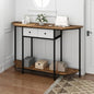 GOFLAME Entryway Table with 2 Fabric Drawers, 51“ Narrow Sofa Table with Open Storage Shelf, Heavy-Duty Frame, Industrial Half Moon Console Table for Living Room, Hallway, Rustic Brown