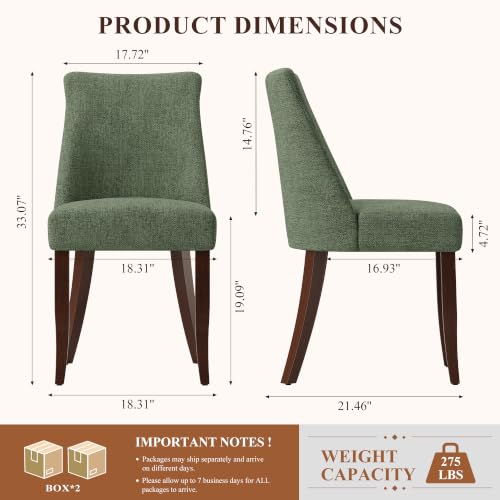 COLAMY Upholstered Dining Chairs Set of 4 with Wood Legs, Green | Mid Century Kitchen Chairs with Back, Fabric Side Dining Room Chairs for Dining Room Restaurant - color: Green, size: Set of 4