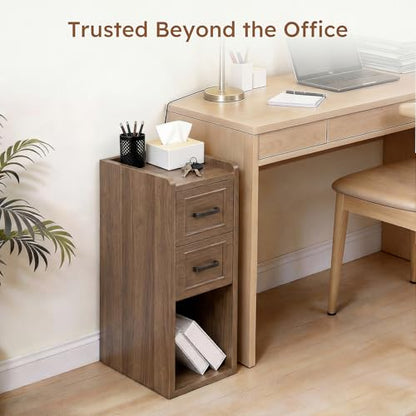 Narrow Nightstand Set of 2, Modern Small Bedside Table with Drawers & Open Shelf, Modern End Table for Bedroom Small Spaces, Apartments, Renters, Walnut - color: Narrow Walnut