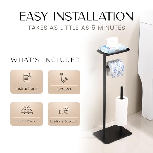 Day Moon™ - Toilet Paper Holder - Modern Roll Holder for Bathroom - 1 Pack - Free Standing - with Shelf, Black - color: Matte Black