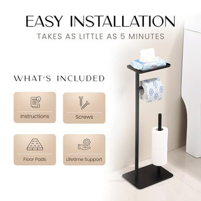 Day Moon™ - Toilet Paper Holder - Modern Roll Holder for Bathroom - 1 Pack - Free Standing - with Shelf, Black - color: Matte Black