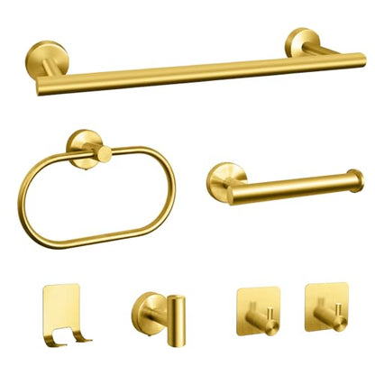 Bathroom Hardware Set, 7 Pcs Bathroom Towel Rack Stainless Steel Bath Hardware Kit Including 16" Hand Towel Bars, Toilet Paper Holders, Towel Rings, Robe Towel Hooks (Gold) - color: 7pcs-gold