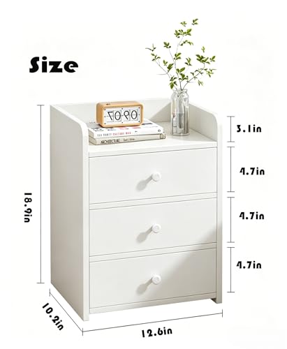 White NightStand Modern Small Home Side Tables Bedside Table with Drawers Bedroom Storage Cabinet Rental Room Living Room(12.6x10.2x18.9inch) Need to Assemble by oneself