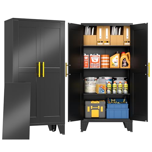 PAOFIN Metal Storage Cabinet with 2 Doors and 3 Adjustable Shelves, Metal Garage Storage Cabinets, File Cabinet,Steel Tool Cabinets for Home,Office,Garage,School,Warehouse(Black) - color: Black, size: 47"