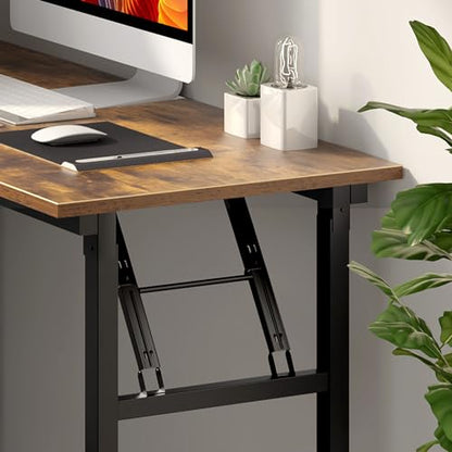 Need Office Computer Desk - 47.2L Sturdy and Heavy Duty Folding Laptop Table,Writing Table/Home Office Desk/Sewing Table,No Assembly Required,Rustic Brown AC5FB(120 * 60) - color: Rustic Brown & Black Frame, size: 47inch