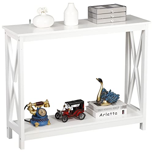 Nouva 2-Tier Narrow Console Sofa Side Table Wall Table for Hallway Foyer, White - color: White