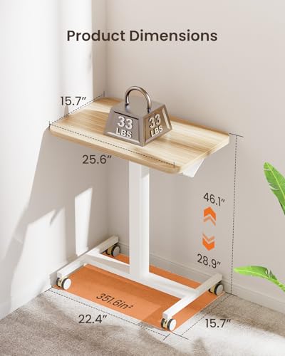 ErGear Mobile Small Standing Desk, Enhanced Adjustable Height Computer Workstations, Portable Rolling Laptop Desk with 4 Lockable Wheels for Home Office & Classroom, Light Walnut - color: Light Walnut