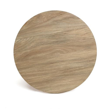 LuxenHome Round Coffee Table with 4 Pillar Legs, 27.5'' Wide Accent Center Table, Modern Farmhouse Oak Finish Wooden Low Cocktail Tea End Table with Sturdy Base for Living Room Home Office - color: Dark Oak-l
