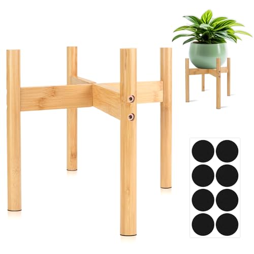RETON Wood Plant Stand Indoor, Mid Century Modern Indoor Plant Stand, Wooden Plant Holder, Modern Bamboo Flower Pot Stand for Indoor, Outdoor, Garden, Yard, Office (9.9in, Medium) - size: Medium