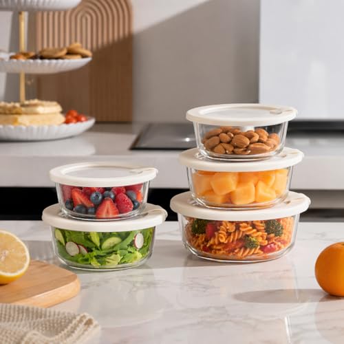Urban Green Glass Food Storage Containers with Glass Lids, Microwave Safe Food Container Set, Aitight Meal Prep Container Set, LeakProof, 100% Plastic Free, 5 Pack - color: Ivory White -5p