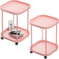 Side Table with Wheels, End Table Living Room Plastic Mobile Sofa Side Table Small Night Stand Bedroom Pink (2 Pack) - color: Pink, size: 2 Pack