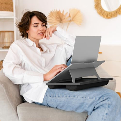 HUANUO Adjustable Lap Desk - with 8 Adjustable Angles & Dual Cushions Laptop Stand for Car Laptop Desk, Work Table, Lap Writing Board & Drawing Desk on Sofa or Bed, Grey - color: Gray
