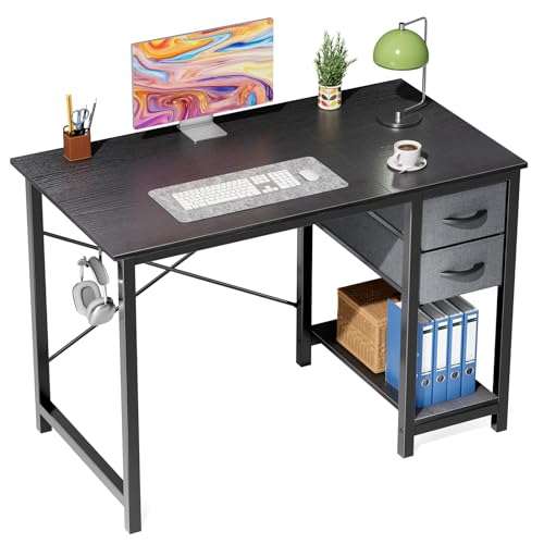 Sweetcrispy 40-Inch Computer Desk with Drawers, Office Desk, Black | Small Desk for Bedroom Home Office with Side Hook, Modern Simple desk with storage for Writing - color: Ink, size: 40 Inches