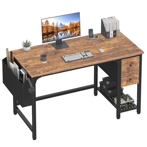 Lufeiya Computer Desk with Fabric Drawers, 47 Inch Desk for Small Space Home Office, Modern Simple Study Writing Table PC Desks for Bedroom, Rustic Brown - color: Rustic Brown, size: 47.2"