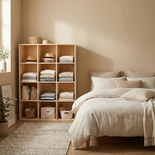 Gdrasuya10 12-Cube Storage Shelf Bookcase - Wooden 3-Tier Floor Standing Open Bookshelf Horizontal Bookcase Accent Cubby Shelf for Home Office, Display Cabinet, 11.8" D x 47.2" W x 35.4" H - size: 12 Cubes/3 Tier
