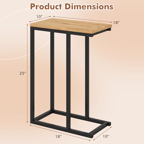 Giantex C-Shaped End Table, Set of 2 Small Sofa Couch Side Table that Slide Under with Metal Frame & Spacious Tabletop, Bedside Laptop TV Tray for Living Room Bedroom Small Spaces (Natural) - color: Natural