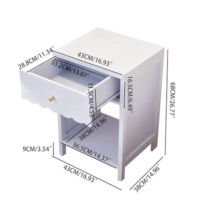 26“ Modern White Nightstand with Drawer and Open Shelf, Scalloped Edge Bedside Table for Bedroom, Cute Minimalist Side Table for Girls' Room (Light Purple)