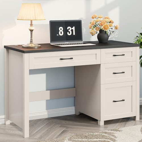 Halitaa Farmhouse 47" Executive Desk, Computer Desk with File Drawer and Charging Station, Workstation for Home Office, Study.Black - color: Black, size: with Charging Station