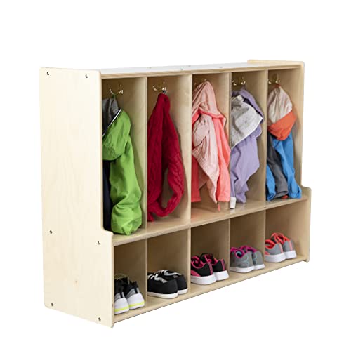 Montessori 5-Section Coat Locker with Bench & Cubby Storage, 100% Birch Plywood Backpack & Cubby Unit with Hooks for Classroom, Day Care, Preschool, Kindergarten