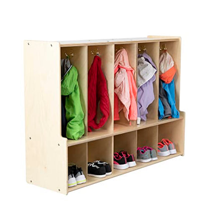 Montessori 5-Section Coat Locker with Bench & Cubby Storage, 100% Birch Plywood Backpack & Cubby Unit with Hooks for Classroom, Day Care, Preschool, Kindergarten