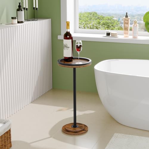 HOOBRO Small Round Side Tables, Set of 2, Drink Tables, Coffee Martini Tables with Pedestal Accent for Small Spaces in Living Room, Bedroom, Sofa Couch, Rustic Brown BF168BZP201 - color: Rustic Brown + Black