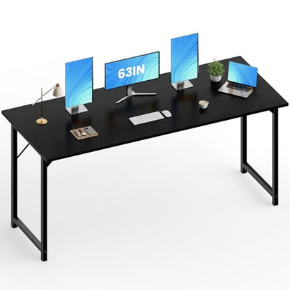 OLIXIS Home Office Computer Desk, Small Office 63-inch Writing and Study Desk, Bedroom Table with Metal Frame and Wooden Top, Compact Modern Study Table for Home Use, Black - color: Black, size: 63-In