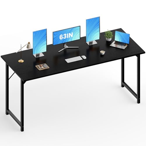 OLIXIS 63-Inch Large Computer Desk for Home Office, Black | Gaming Writing Work and Study Desk for Bedroom, Sturdy Metal Frame, Compact Modern Design - color: Black, size: 63-In