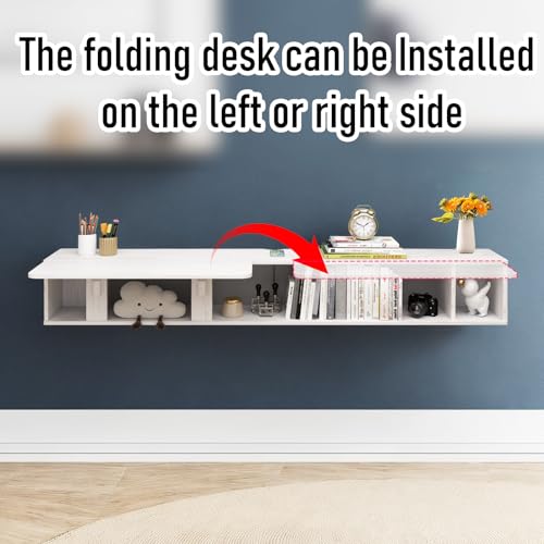 Pmnianhua 70'' Floating Desk with Storage Shelves,Wall Mounted Desk Laptop Computer Writing Study Table for Bedroom Small Space(White)