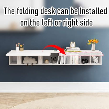Pmnianhua 70'' Floating Desk with Storage Shelves,Wall Mounted Desk Laptop Computer Writing Study Table for Bedroom Small Space(White)