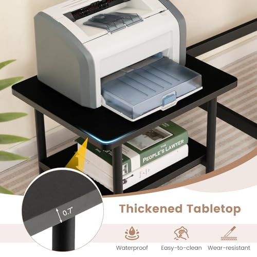Tangkula Printer Stand with Storage, Under Desk Printer Table with 4 Wheels & Locking Mechanism, 2-Tier Rolling End Table Storage Rack for Bedroom, Living Room, Study - color: Black