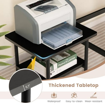 Tangkula Printer Stand with Storage, Under Desk Printer Table with 4 Wheels & Locking Mechanism, 2-Tier Rolling End Table Storage Rack for Bedroom, Living Room, Study - color: Black