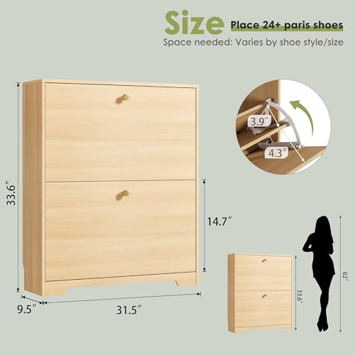 Nicetree Shoe Storage Cabinet with 2 Flip Drawers, Slim Shoe Cabinet, Hidden Shoe Rack Cabinet, Shoe Storage Cabinet for Entryway, Hallway, Foyer, Natural Oak - color: Natural Oak, style: 2-Drawers