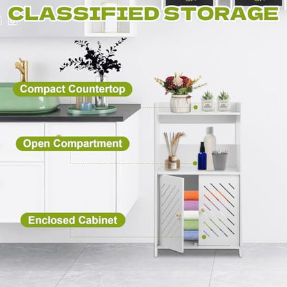 Bathroom Storage Cabinet, 3-Tier Bathroom Floor Cabinet, Small White Floor Cabinet Freestanding Organizer with Door and Shelf, for Bathroom, Living Room, Entryway, Kitchen, Hallway Small Space
