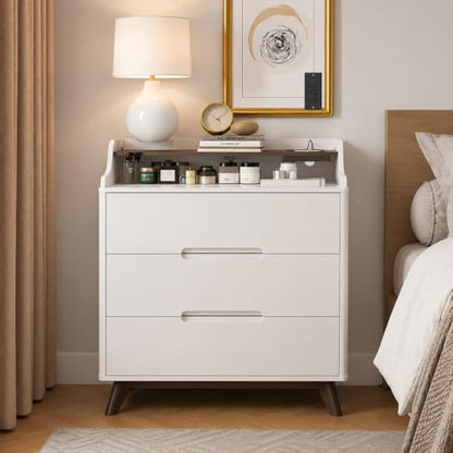 35" Large Night Stand Set of 2 with Charging Station, 3 Drawer Nightstand | Spacious Drawers, Pre-Installed Slide, Wood Bedside Table, Modern End Table, Nightstand for Bedroom Sofa Couch, White - color: White, size: Large (3 drawer)
