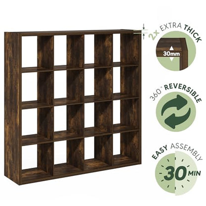Furinno Cubicle 16-Cube Book Shelf, Extra Thick Frame Bookshelf, Amber Pine | 14.6" x 58" x 58", Reversible Bookcase with Open Back, for Living Room, Bedroom, Home Office - color: Amber Pine, size: 16-Cube,1.2In