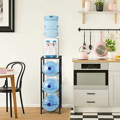OYEAL Water Bottle Holder Organizer 5 Gallon Water Jug Stand with Shelves, 3-Tier Water Bottle Dispenser Stand for Kitchen Living Room Office, Black - style: Square Tube Black