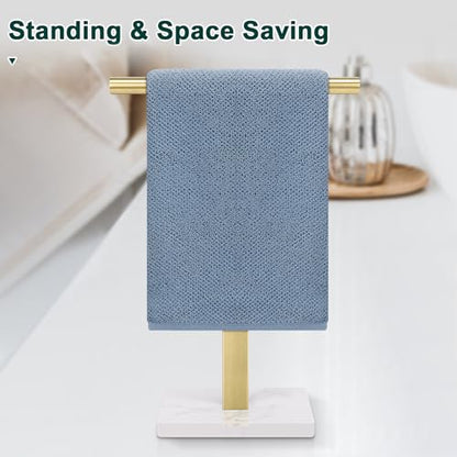 Hand Towel Holder, T-Shape Hand Towel Stand for Bathroom, Hand Towel Rack Bar Standing for Vanity Kitchen Countertop, 304 Stainless Steel, Marble Base (Gold) - color: Gold