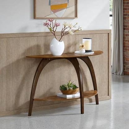 Martin Svensson Home LAX Mid Century Wood Sofa Table, Nutmeg & Espresso | Retro Modern, Half-Moon Console Table with Lower Shelf, for Living Room or Entryway - color: Nutmeg Brown Top With Espresso Brown Legs