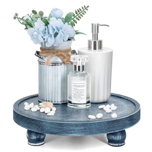 EOSAHR Decorative Display Risers for Living Room Decor - Farmhouse Wood Pedestal Stand for Kitchen Sink Organizer - Perfume Organizer for Bathroom Decor (Blue) - color: Blue