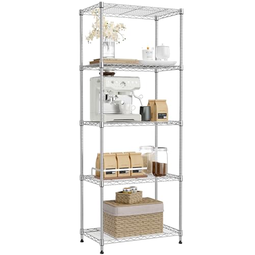 IZEUK 5-Tier Chrome Metal Storage Shelves, Adjustable Wire Shelving Unit for Kitchen, Bathroom, Pantry, Office, Garage, Organizer Wire Rack, 1250 lbs, 13.7" D x 23.6" W x 63" H - color: Chrome, size: 5-Tier,13.7" D x 23.6" W x 63" H