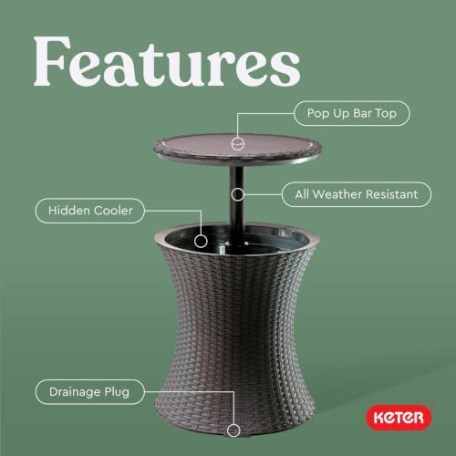 Keter Pacific Cool Bar Outdoor Patio Furniture and Hot Tub Side Table with 7.5 Gallon Beer and Wine Cooler, Espresso Brown - color: Brown