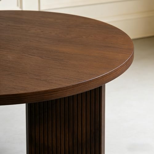 35" Wooden Round Coffee Table, Brown | Smooth Thick Coffee Table, Low Circle Center Table with X Shaped Stable Legs, Accent Tea Table for Living Room, Office - color: Brown, style: Coffee Table