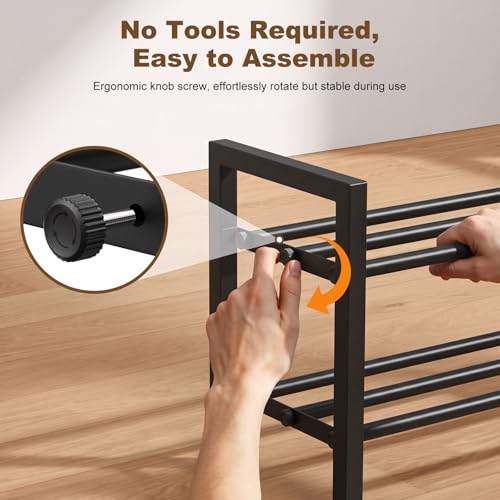 Roylvan 2-Tire 18"-33" Expandable Shoe Rack for Closet, Entryway, Dorm | Fits 4-8 Pairs Shoes, Adjustable Free Standing Shoe Shelf Storage, Shoes Organizer for Small Closet, Metal, Black - size: 2-Tire Black