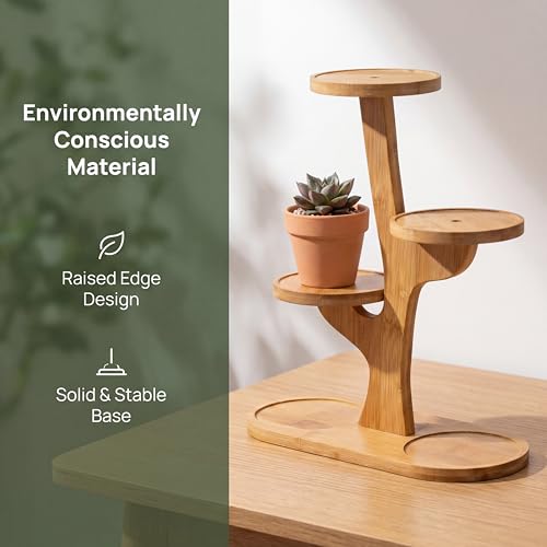 window shelf for plants - 4 Tier bamboo plant stand for Indoor | small plant stand & narrow plant stand for Windowsills