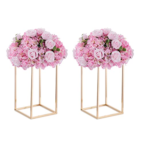 Gold Metal Cube Vase Stand for Wedding Centerpieces, 15.75in Tall, 2 Pcs | Columnar Cube Shape, Easy to Assembly, Flowers Cakes Drinks Display Table Centerpieces for Wedding Party Event - color: Gold-2PSC, size: 15.75 inches - 2 Pcs