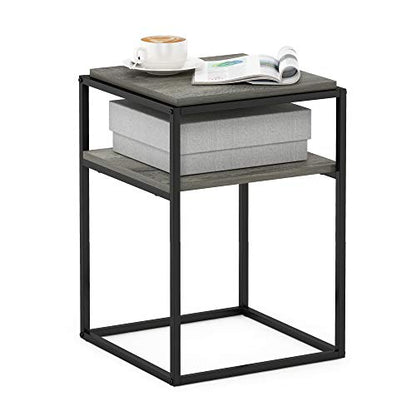 2-Tier Stackable Metal Frame End Table, Toolless Assembly Bedside Table, Night Stand with Open Shelf, Side Table, for Bedroom, Living Room, French Oak Grey - color: French Oak Grey, size: 2 Tier, Set of 1