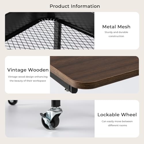 3-Tier Rolling Storage Cart with Wooden Top, Mobile Organizer on Wheels | Keeps books, folders and daily essentials neatly organized while adding convenient workspace in any room.